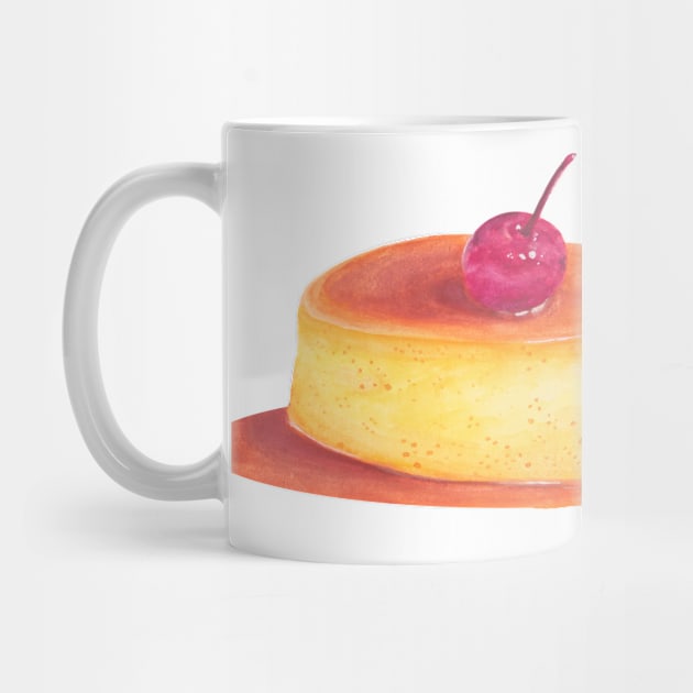 Pop art  watercolor Illustration Caramel flan, vanilla custard by KookyAngie